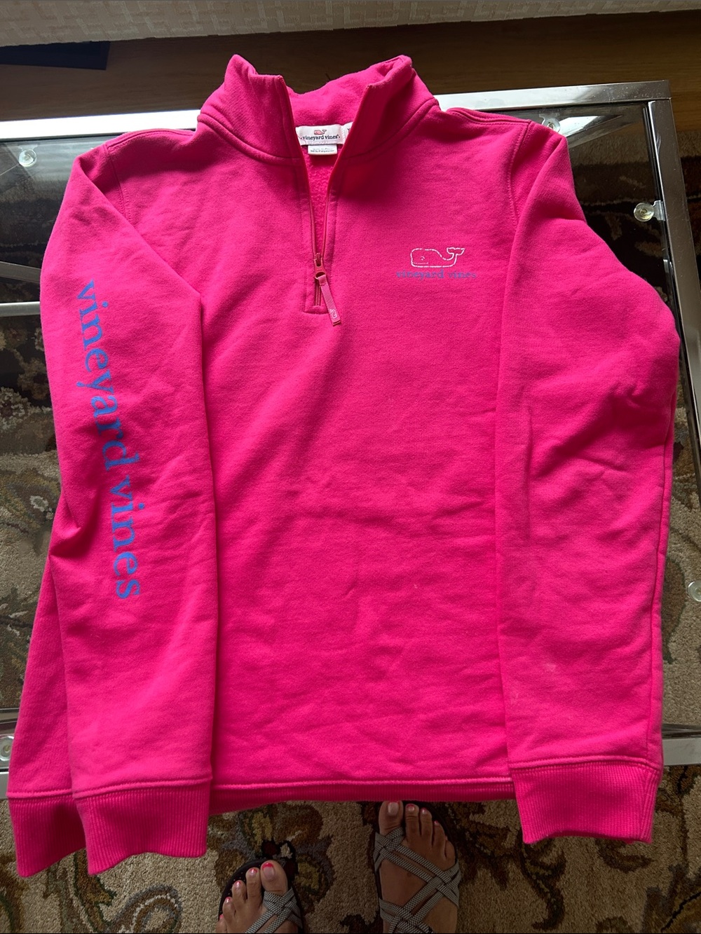 Vineyard Vines Hot Pink Quarter-Zip Pullover with Blue Logo